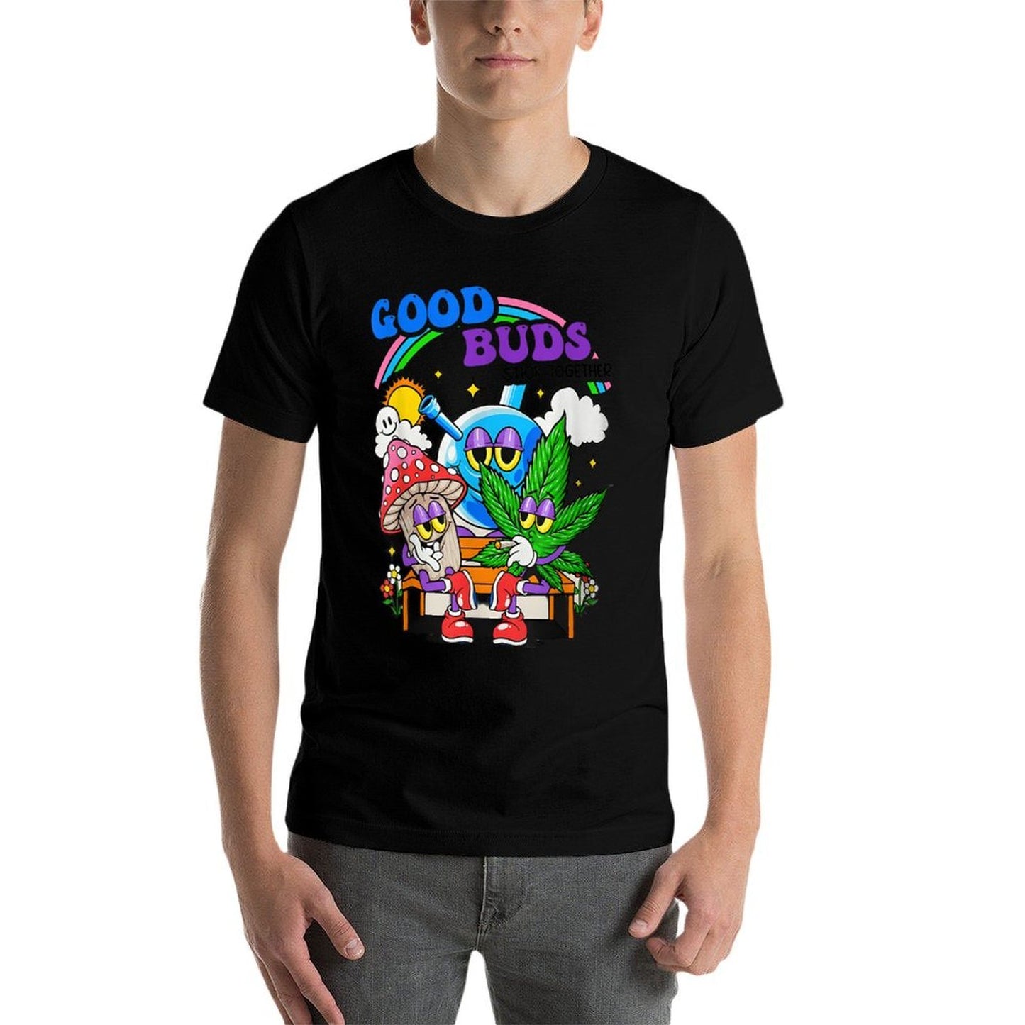 Good Buds Stick Together Rainbow Weed Meme Humorous Person  Easy-care T-Shirt