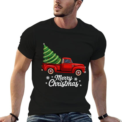 Merry Christmas Tree on Red Truck Wagon Xmas Costume Pjs  Classic T-Shirt