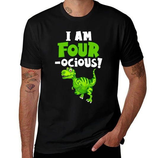 Kids I'm Four-Ocious Green Dinosaur 4 Years Old Boys  Wrinkle-resistant T-Shirt