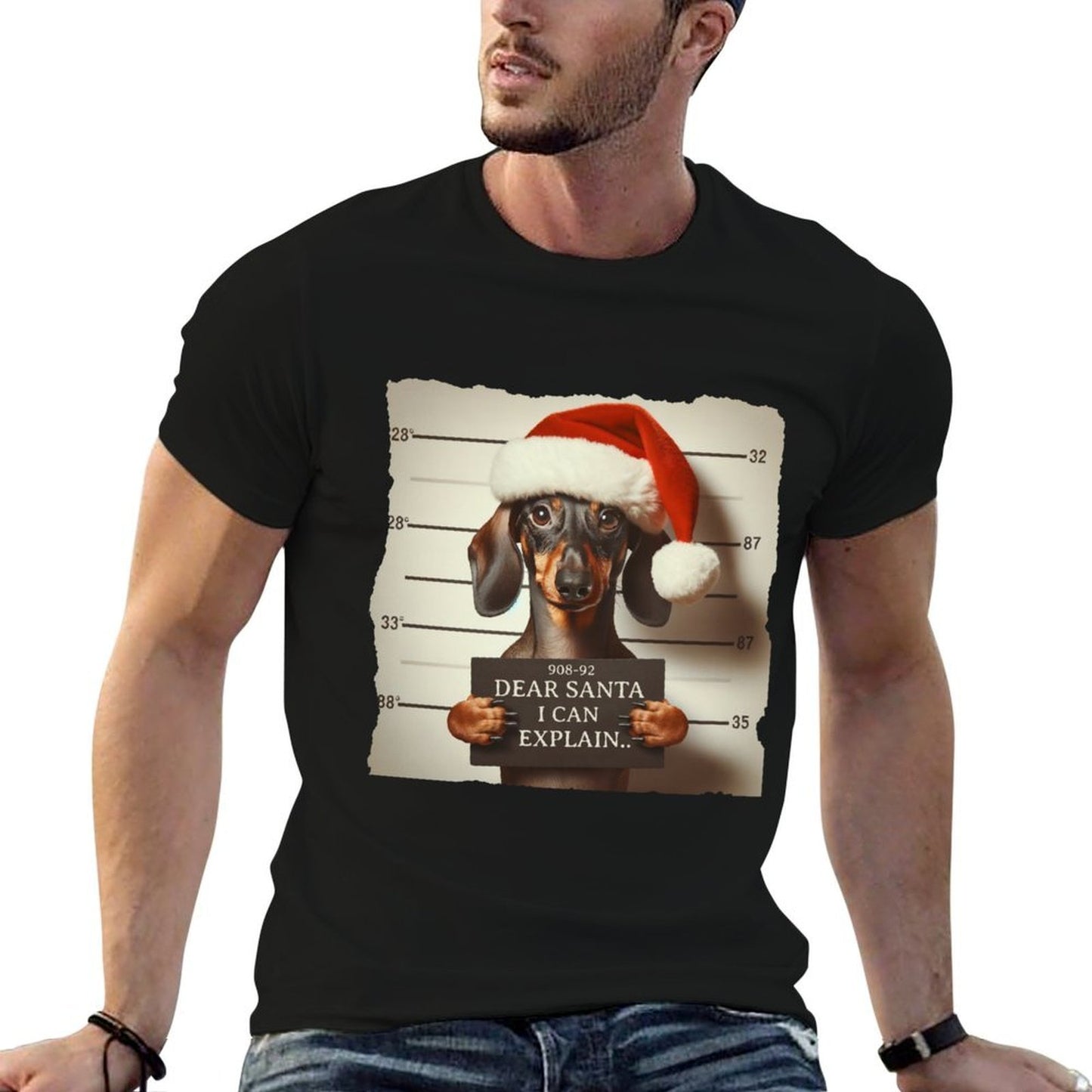 Funny Dachshund Christmas Dear Santa I Can Explain Weiner  Tagless Design T-Shirt