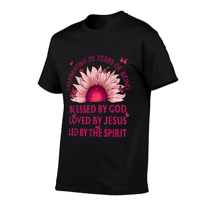 Blessed By God For 70 Years Pink Sunflower Birthday  Tagless Design T-Shirt