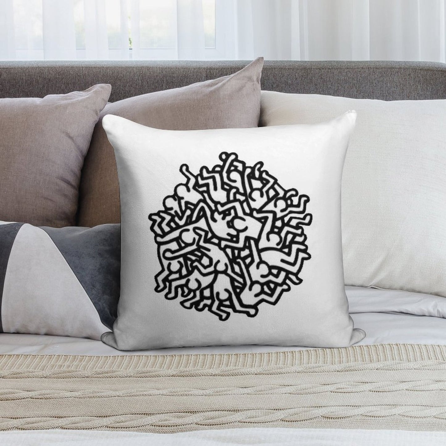 Haring Pop Art Soft Luxury Feel Throw Pillow