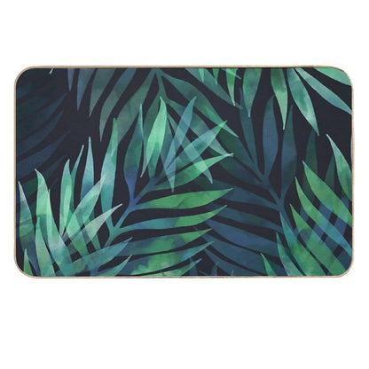 Dark Green Palms Leaves Pattern  Slip-Resistant Bath Mat