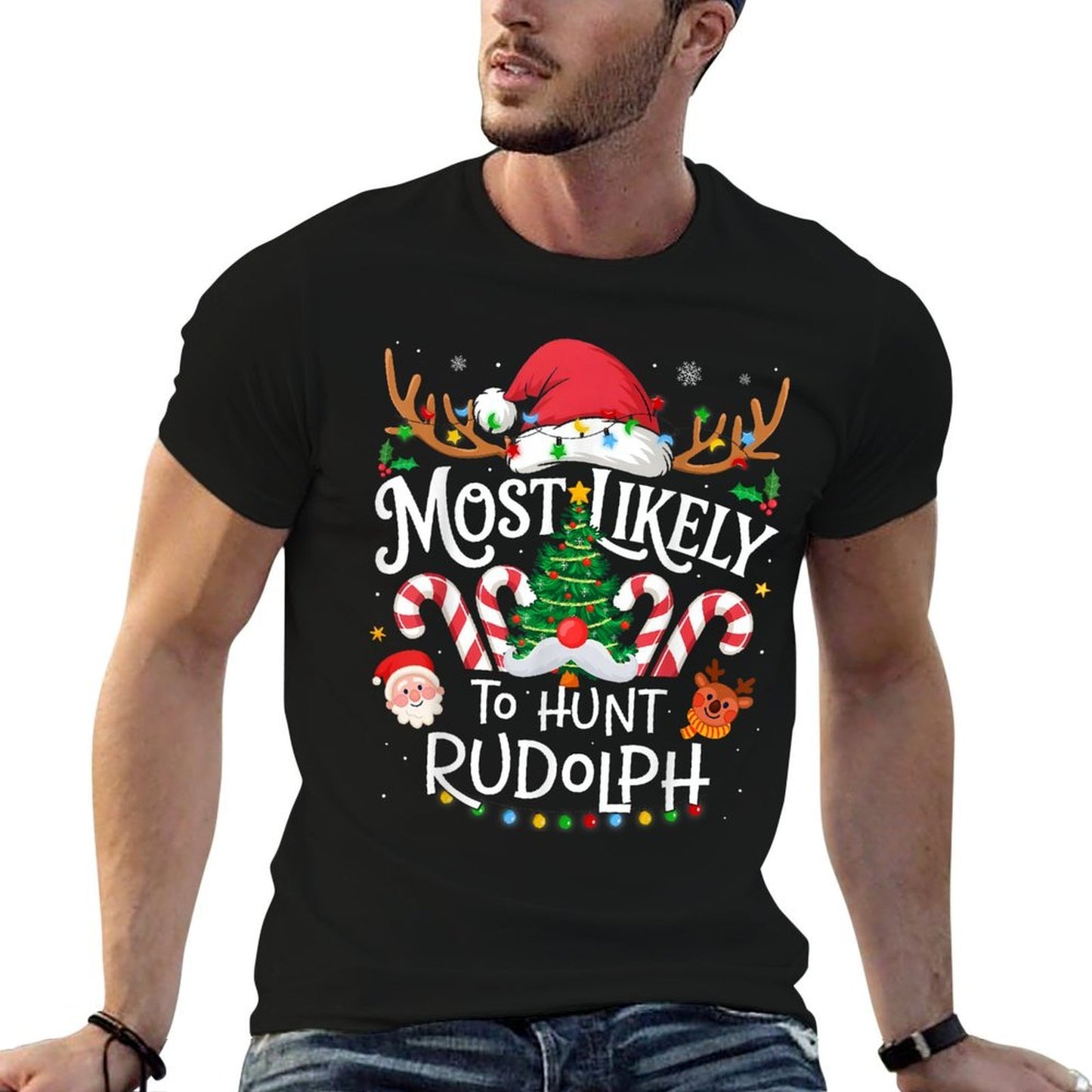 Most Likely to Hunt Rudolph Family Matching Christmas  Fade-proof Color T-Shirt