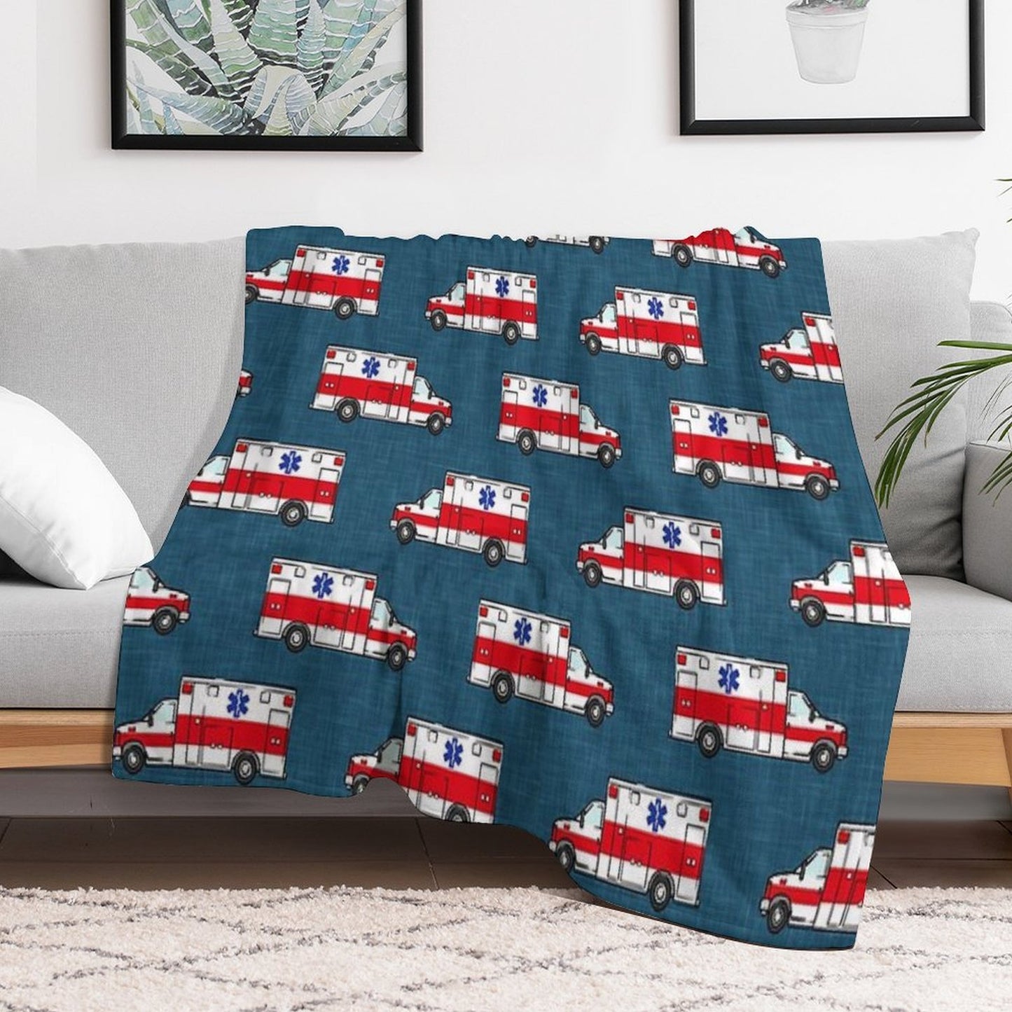 Ambulance on Dark Blue Anti-pilling Throw Blanket