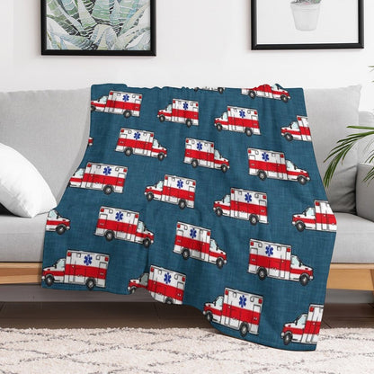 Ambulance on Dark Blue Anti-pilling Throw Blanket