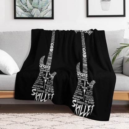 Skillet Guitar Typography on Black Lightweight Throw Blanket