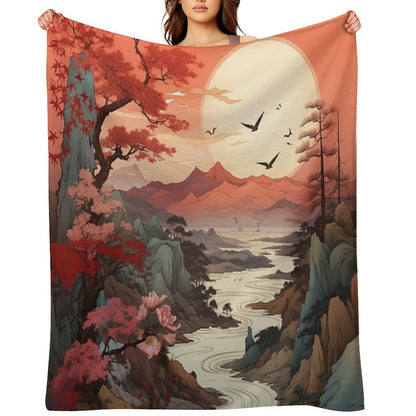 Japanese Scenic Compact Throw Blanket