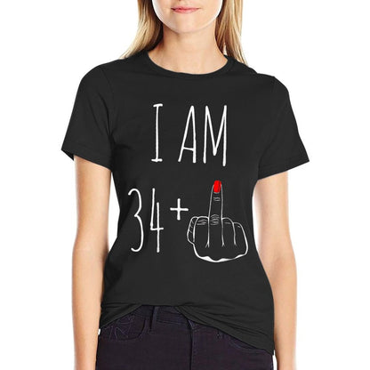 Womens I Am 34 Plus 1 Middle Finger For A 35th Birthday  Trendy Pattern T-Shirt
