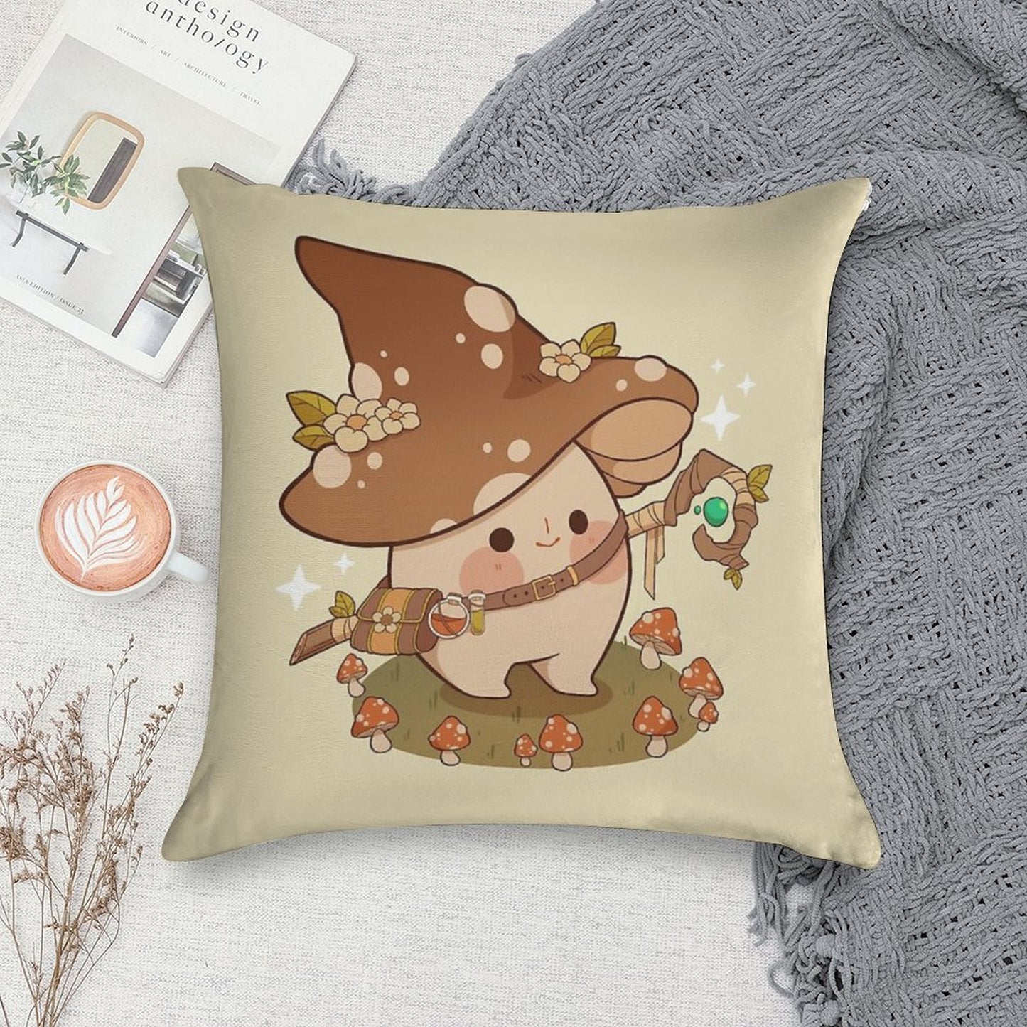 Witchy Mushroom Soft Skin-Friendly Throw Pillow