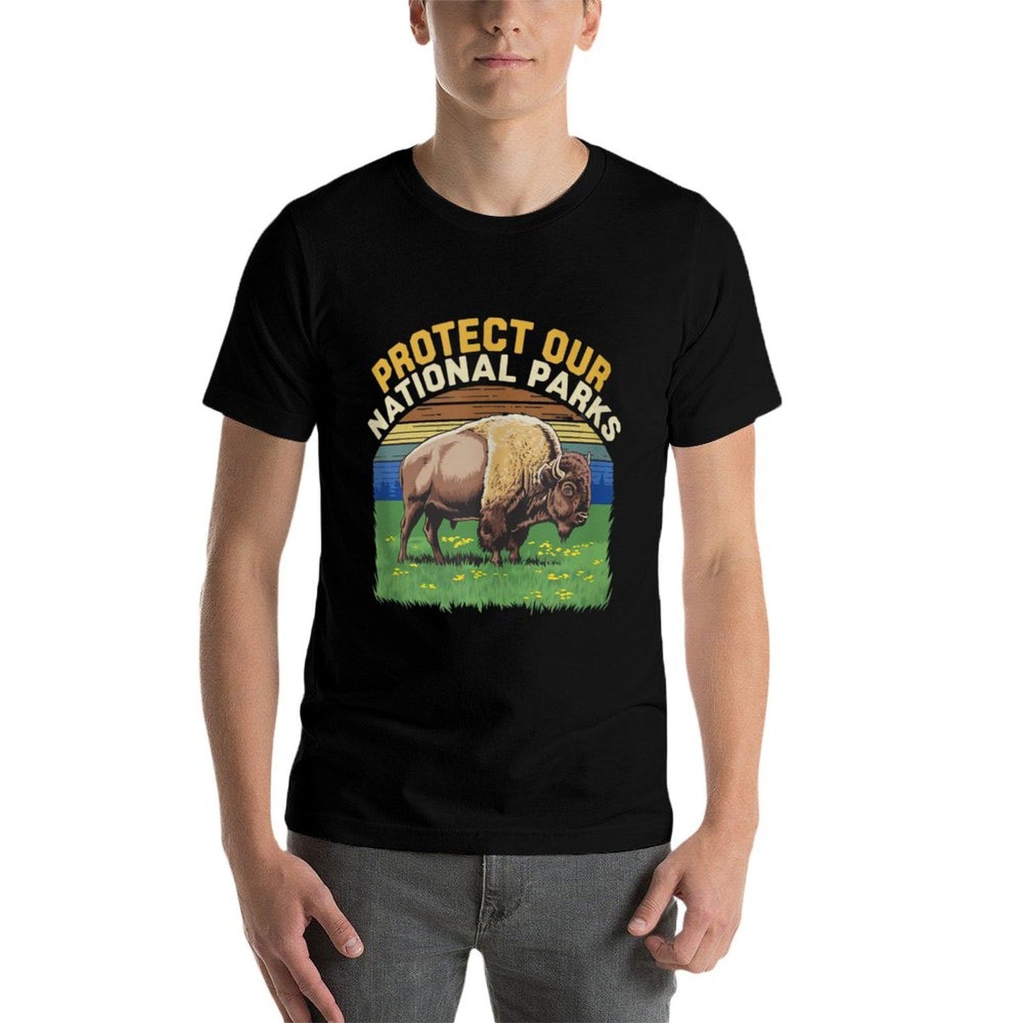 Protect Our National Parks Bison Sunset Landscape  Slim-fit Cut T-Shirt