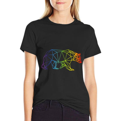 Geometric Bear LGBT Rainbow Gay Pride  Ribbed Collar T-Shirt