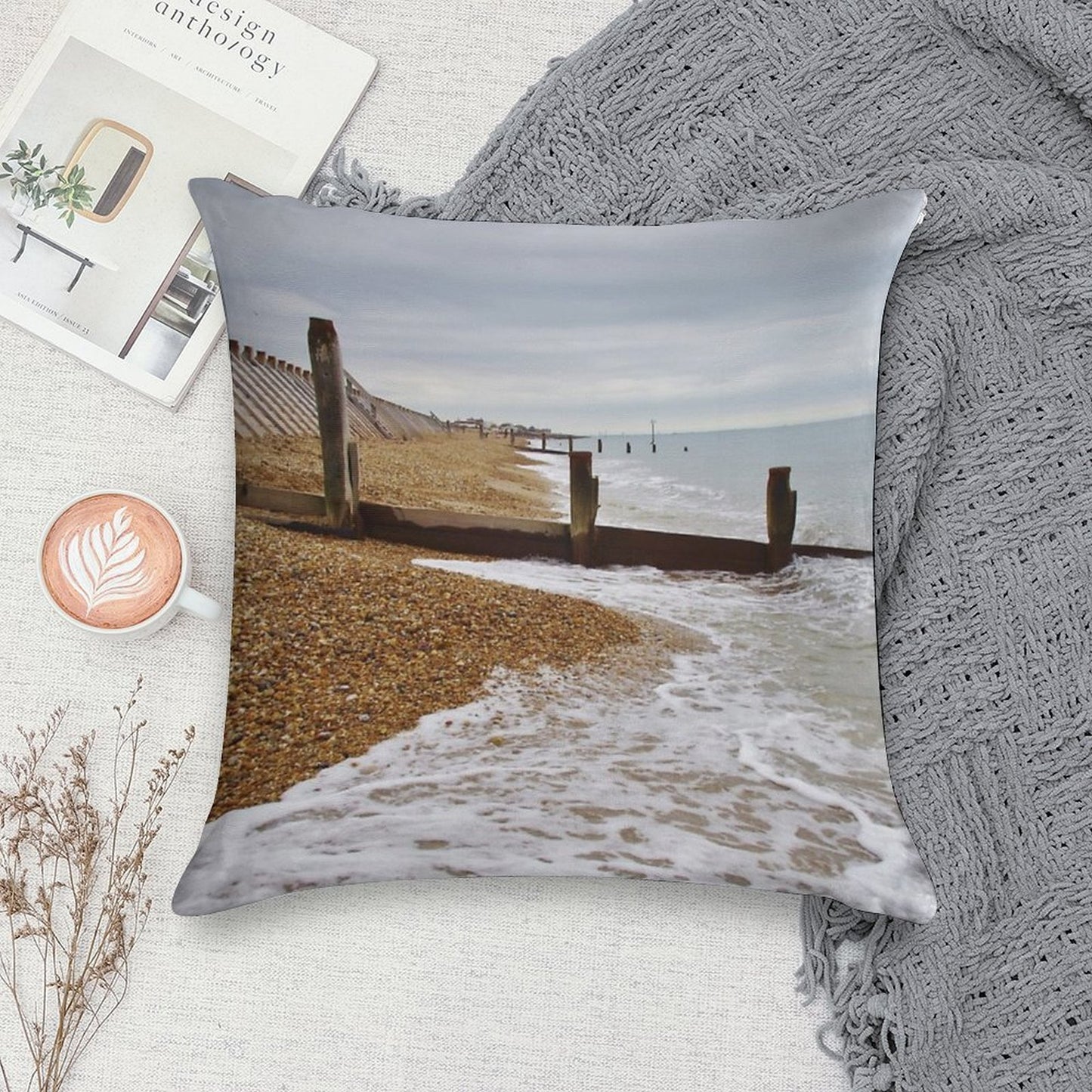 Hayling Island Beach Groynes Soft Ultra-Soft Texture Throw Pillow