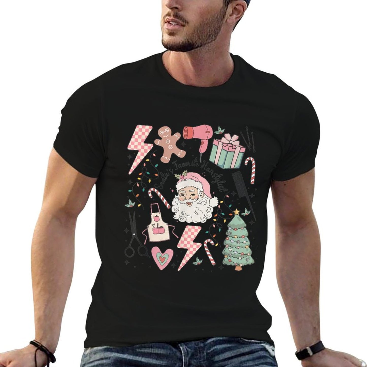 Retro Christmas Hairstylist Santas Favorite Hair Stylist  High-quality Stitching T-Shirt