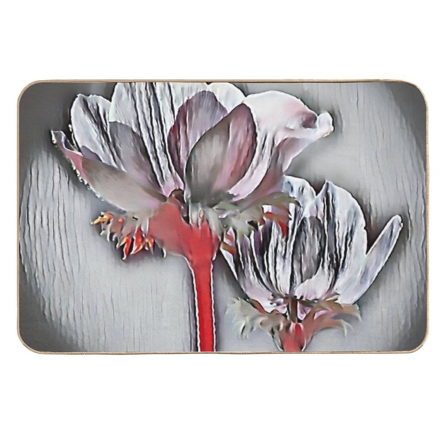 3 Elegant White Orchids with Red Stems  Minimalist Botanical Flower Art  Anti-Trip Bath Mat