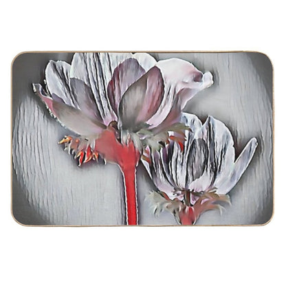 3 Elegant White Orchids with Red Stems  Minimalist Botanical Flower Art  Anti-Trip Bath Mat