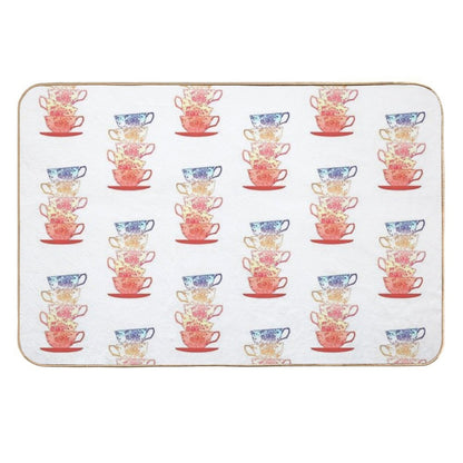 Stack of Cute Vintage Retro Teacups  Odorless Bath Mat