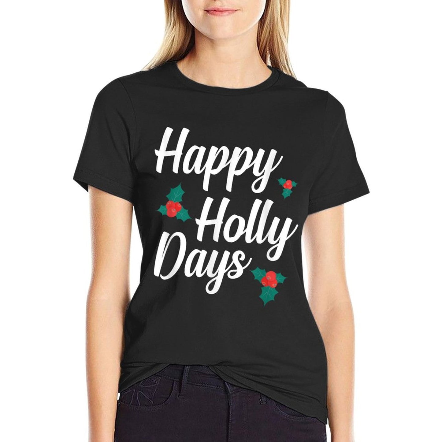 Frohe Weihnachten - Lustiges Happy Holly Days Unisex-Adults Kids Christmas  Ribbed Collar T-Shirt