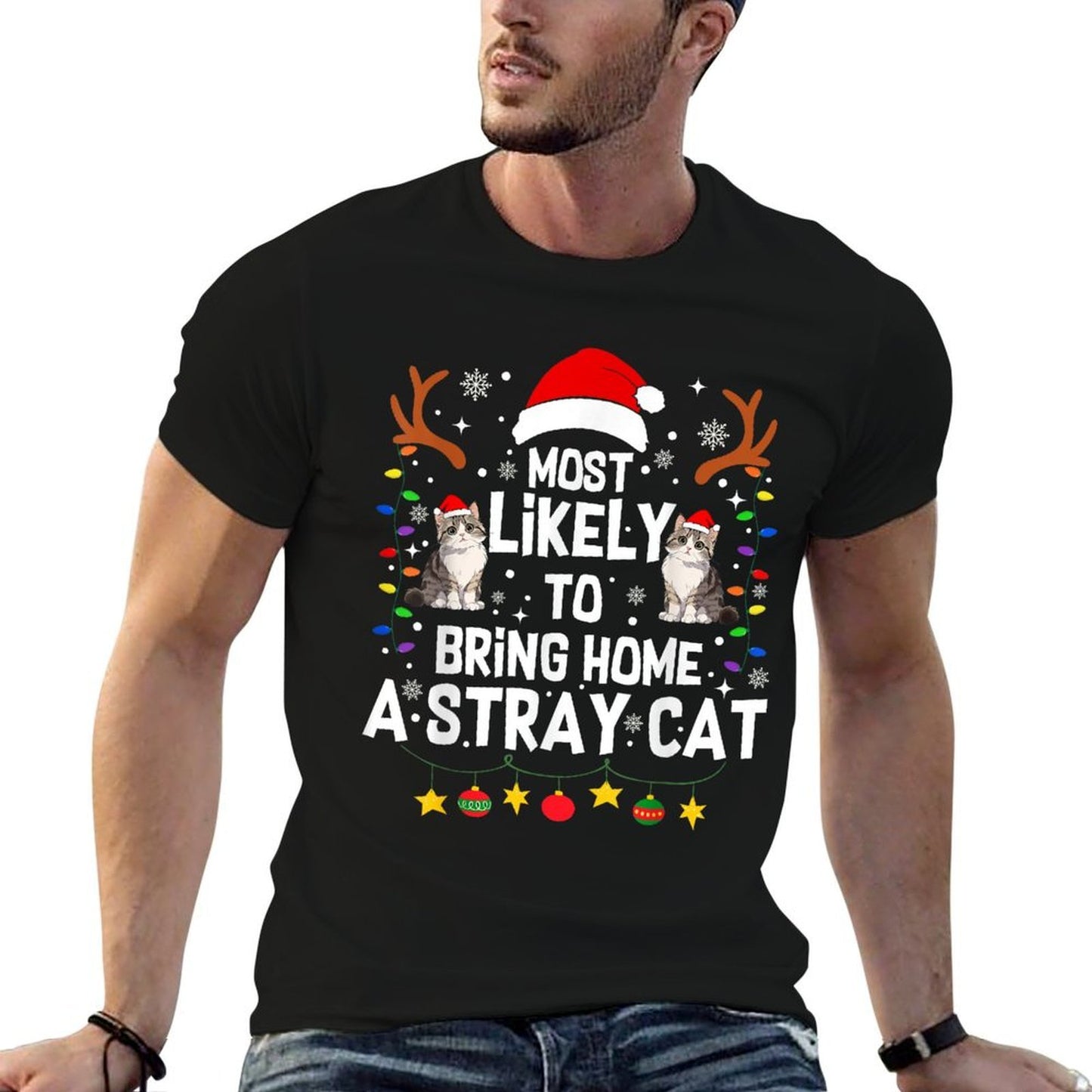 Most Likely To Bring Home A Stray Cat Matching Christmas  Easy-care T-Shirt