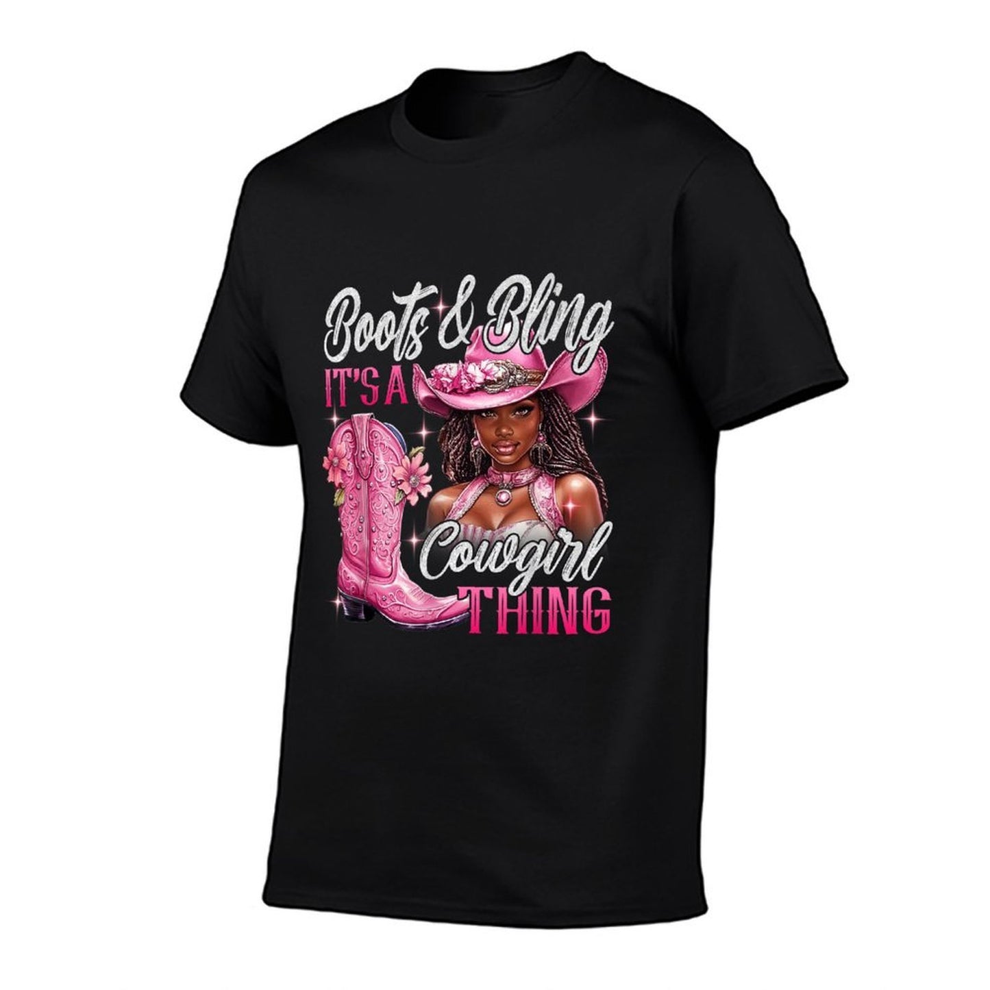 Boots  Bling Its A Cowgirl Thing Pink Black Cowgirl Melanin  Oversized Silhouette T-Shirt