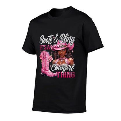 Boots  Bling Its A Cowgirl Thing Pink Black Cowgirl Melanin  Oversized Silhouette T-Shirt