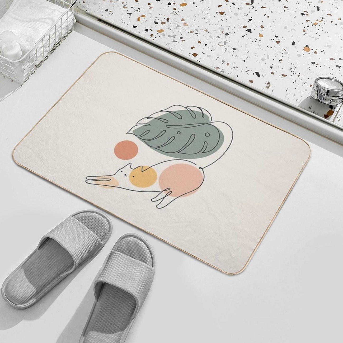 Cat And Plant 34  Easy To Clean Bath Mat