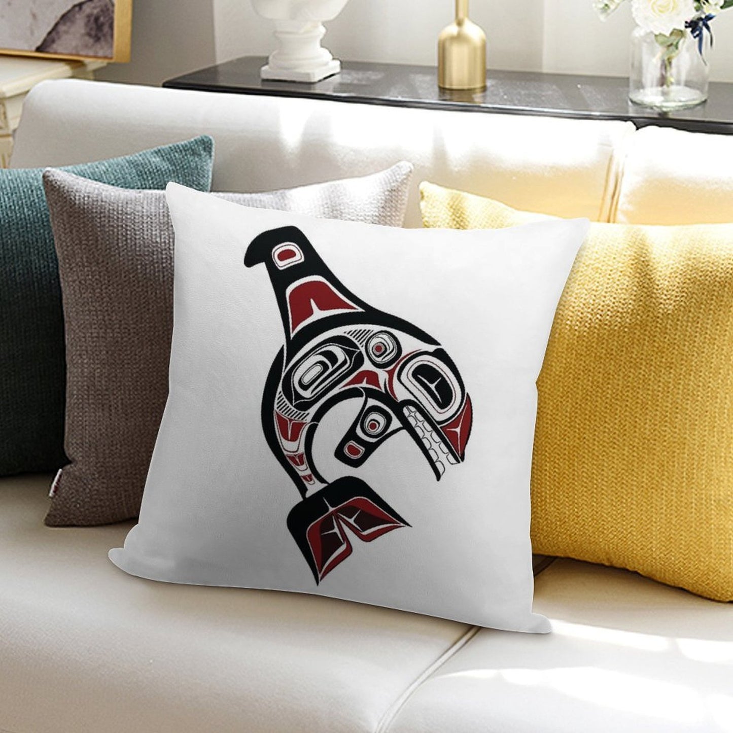 Pacific Northwest Orca Native American Salish Formline Art Killer Whale Blackfish Soft Ultra-Soft Texture Throw Pillow