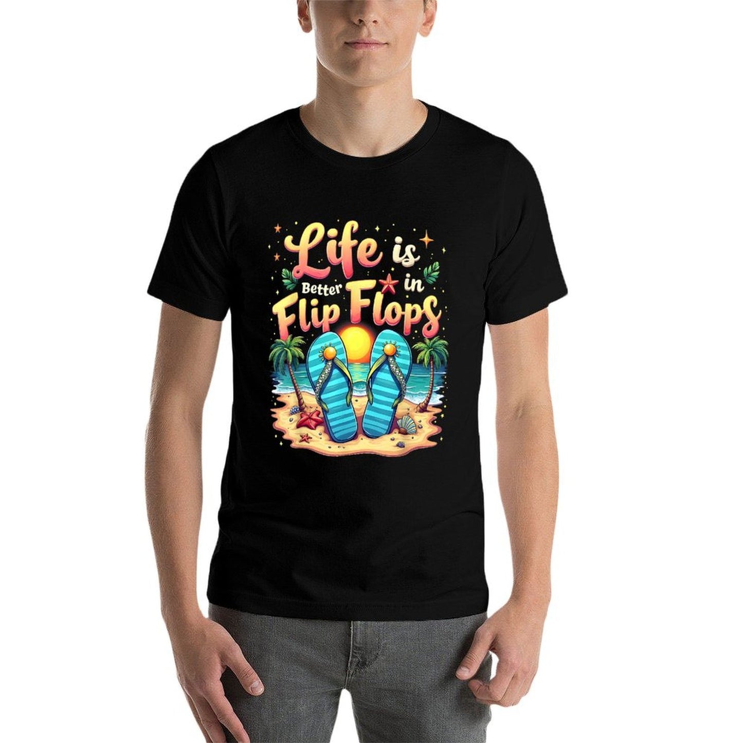 Sunset Beach Life Is Better in Flip Flops Artwork  Breathable T-Shirt