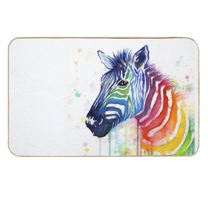 Rainbow Zebra Watercolor Animal Painting  Toxin-Free Bath Mat