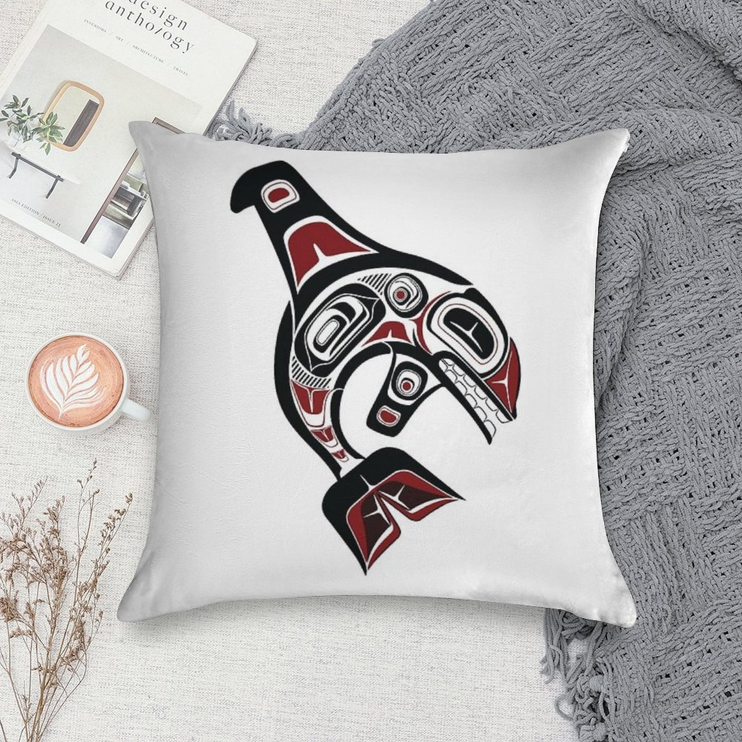 Pacific Northwest Orca Native American Salish Formline Art Killer Whale Blackfish Soft Ultra-Soft Texture Throw Pillow