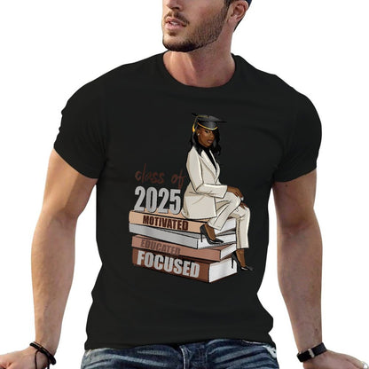 Senior 2025 Class Of 2025 Graduation Black Girl Afro Woman  Polyester Blend T-Shirt