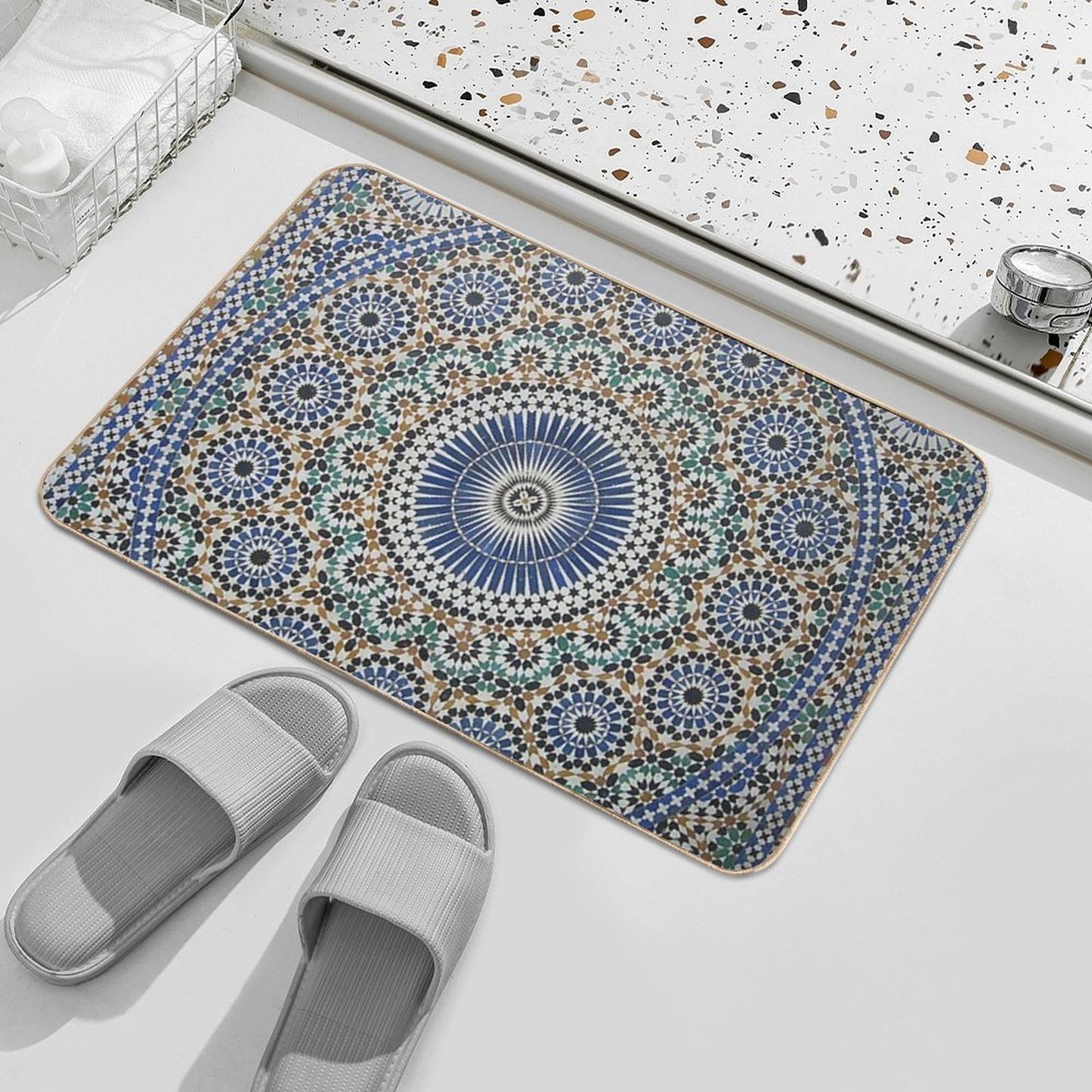 Zellige Moroccan Mosaic Tilework, Traditional Moroccan Art Durable Bath Mat