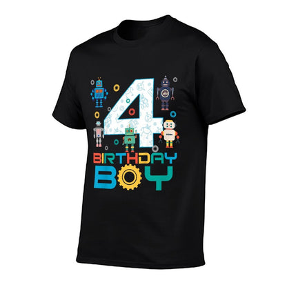 Kids 4th Birthday Robot Boy 4 Years Old Science Robotics  Trendy Pattern T-Shirt