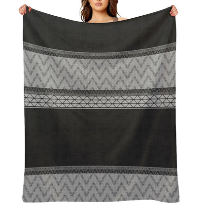 Dutch Wax Border Print in Black & White Machine-washable Throw Blanket