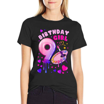 9th Birthday, Girl 9 Years, Painting Art, Number 9  Classic T-Shirt