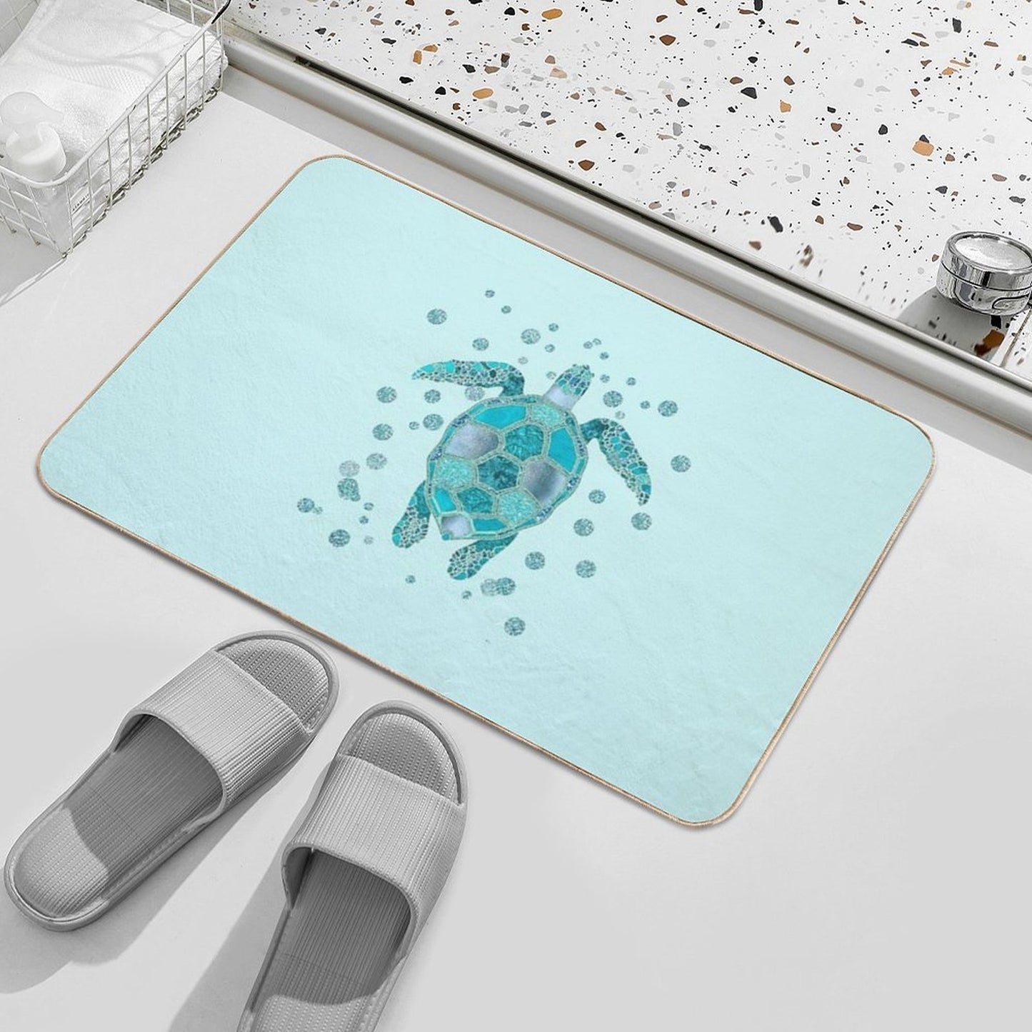 Glamour Aqua Turquoise Turtle Underwater Scenery Durable Bath Mat