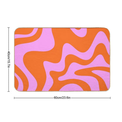 Retro Liquid Swirl Abstract Pattern Square in Hot Pink And Red-Orange  Multi-Purpose Bath Mat