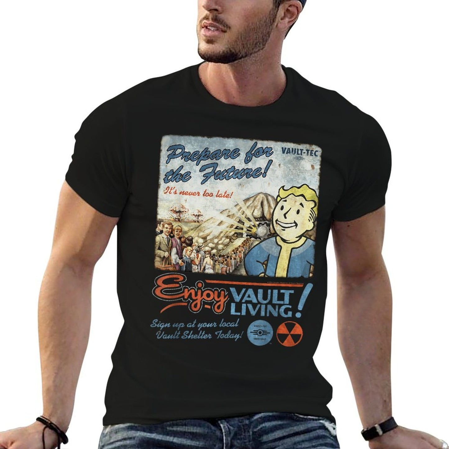 Fallout Video Game Enjoy Vault Living Vault-Tec Retro Ad  Versatile T-Shirt