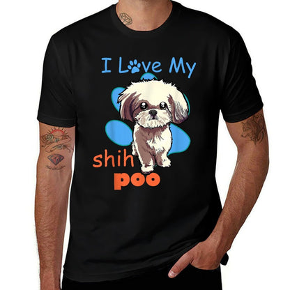 I Love My Shih Poo Best Dog Lover Paw Print Christmas  Graphic-printed T-Shirt