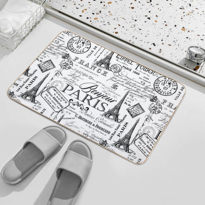 Vintage Paris Black And White Nostalgic Pattern  Eco-Friendly Bath Mat