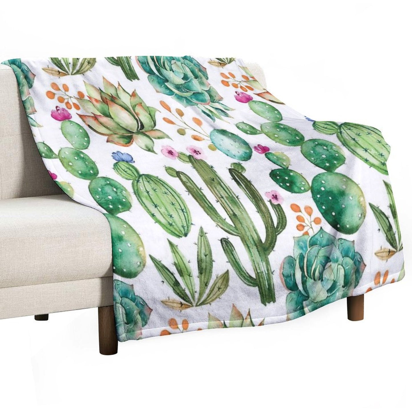 Watercolor Cactus Pattern Eco-conscious Throw Blanket