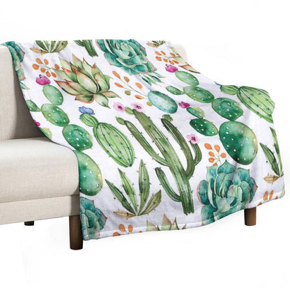 Watercolor Cactus Pattern Eco-conscious Throw Blanket