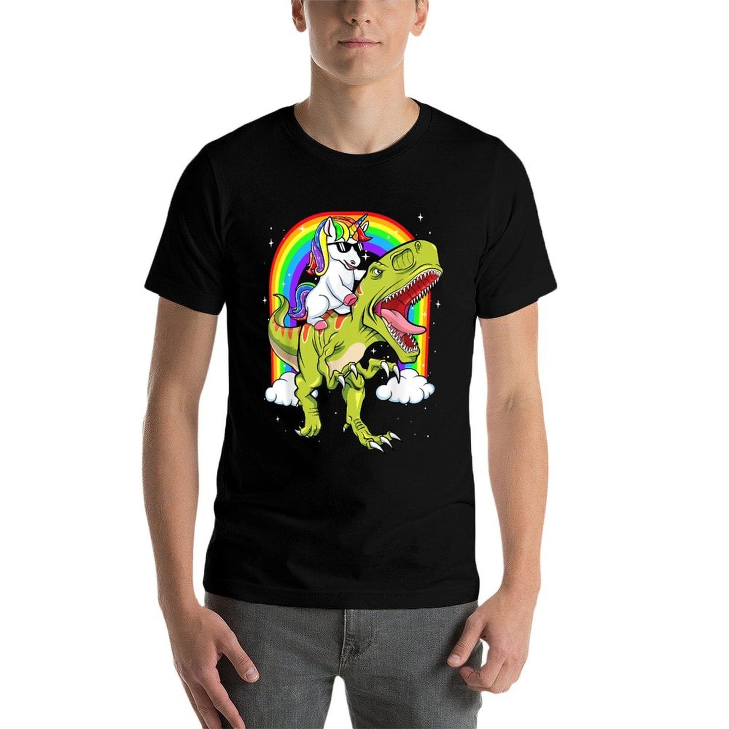 Rainbow Unicorn Riding T Rex - Dinosaur Boys Girls Men Women  Eco-friendly Material T-Shirt