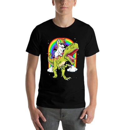 Rainbow Unicorn Riding T Rex - Dinosaur Boys Girls Men Women  Eco-friendly Material T-Shirt
