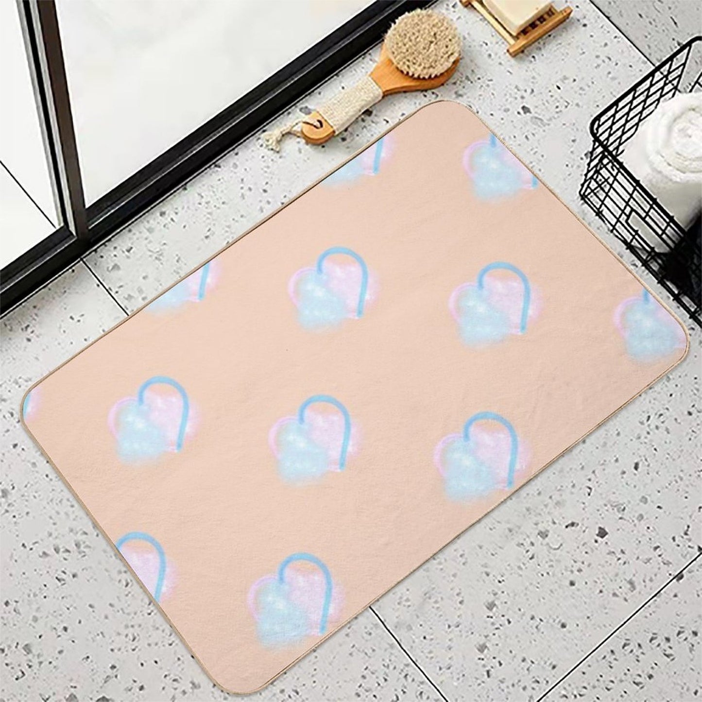 Lover Clouds on Peach Background Smaller  Fade-Resistant Bath Mat