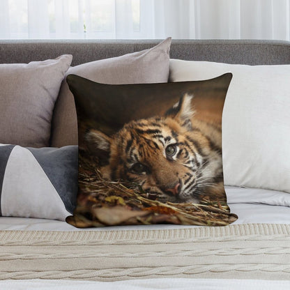 Baby Tiger - Model Soft Short Plush Fabric Throw Pillow
