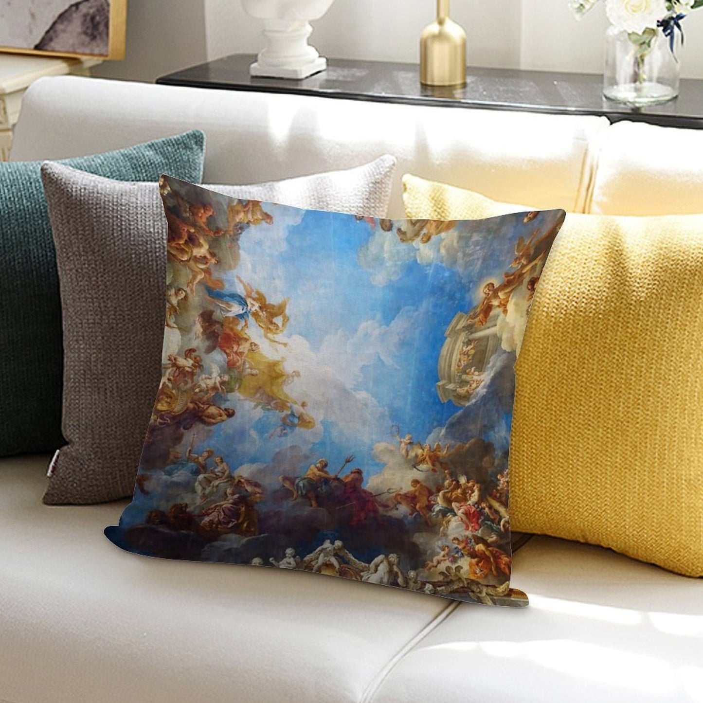 Ceiling Painting in Hercules Room of The Chateau De Versailles - France Soft Decorative Cover Throw Pillow