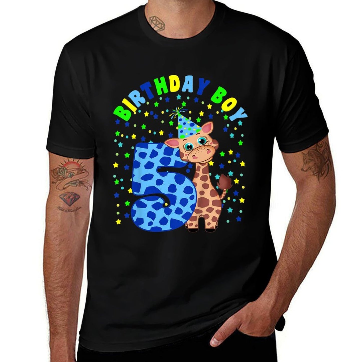 Kids Birthday Boy 5 Year Old 5th Birthday Giraffe Gift For Boys  Easy-care T-Shirt