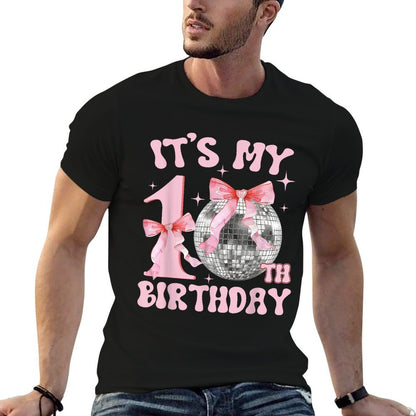 Its My 10th Birthday Girl 10 Year Disco And Coquette Bow  Ribbed Collar T-Shirt