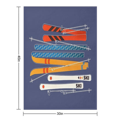 Retro Colorful Skis Travel-friendly Throw Blanket